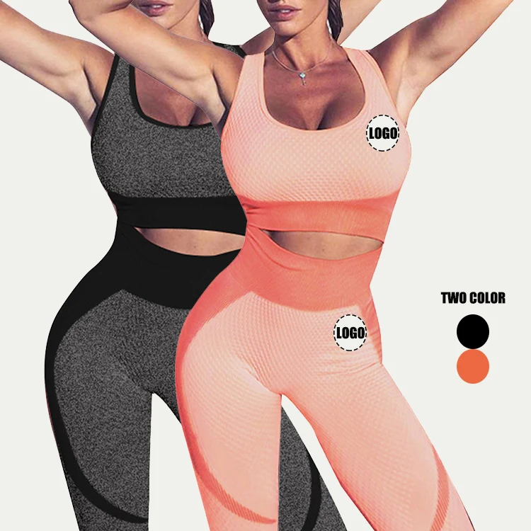 

Black Contrast Color U Neck Short Top Two Piece Set Womens Custom Yoga Set
