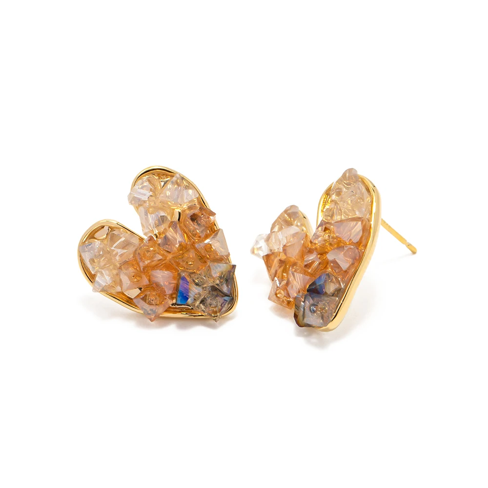

Wholesale Jewelry 18K Real Gold Plated Brass Colorful Synthetic Crystal Heart Stud Earring