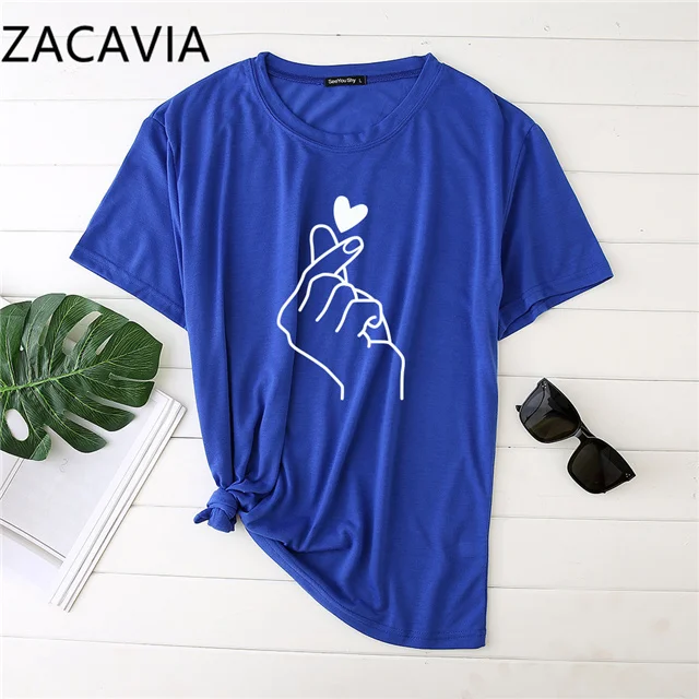 

Zacavia 2021 Ladies T-shirt Fingers than Heart Printed T-shirt Women's Top Free Shipping, Picture showed