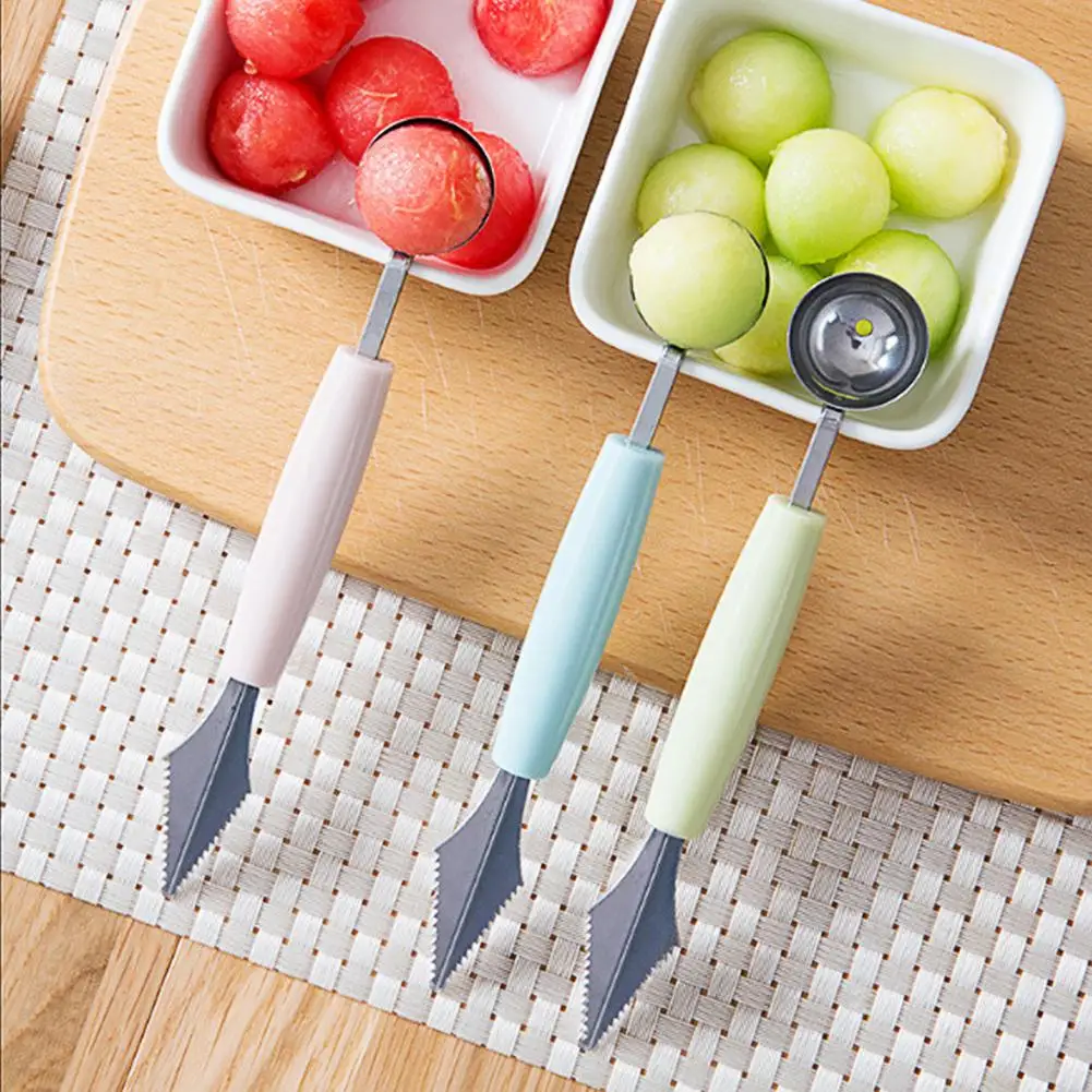 

QY Spoon household kitchen accessories 2 in 1 double head stainless steel carving knife fruit watermelon ice cream ball scoop