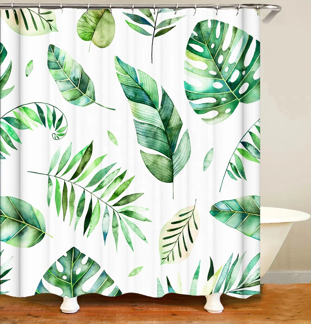 

i@home green leaves print tropical 3d polyester shower curtain bathroom mildew resistant waterproof, As picture show