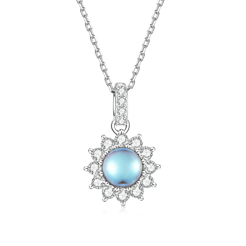 

MOYU Luxury High Quality 925 Sterling Silver Gemstone Jewelry Moonstone Sun Flower Pendant Necklace for Women