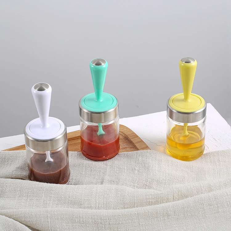 

Glass Condiment Jars with Serving Spoons Empty Spice Containers Seasoning Pots for Oil Salt Sugar honey