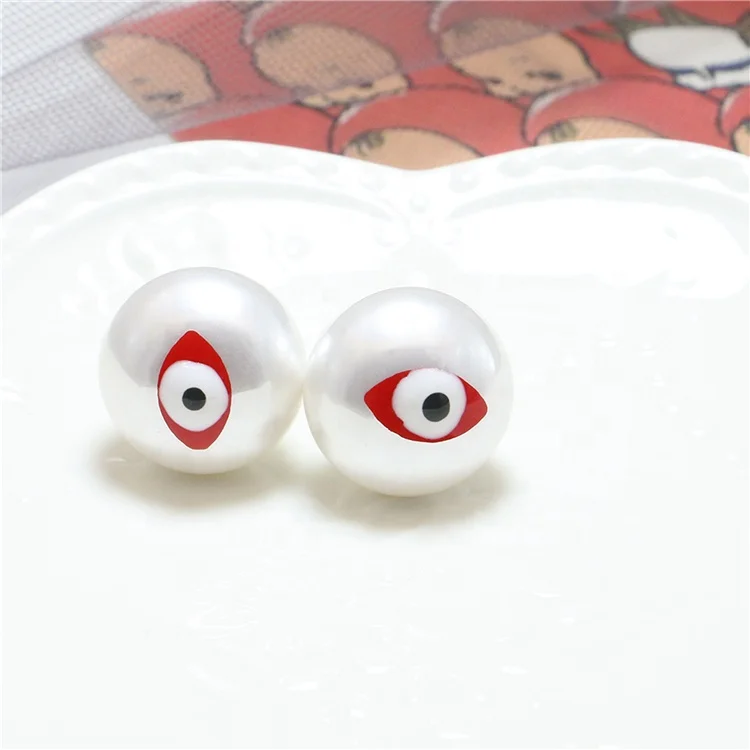 

BXY 2021 accessories jewelry women korean new fashion custom cute circle round big evil eye pearl stud earrings