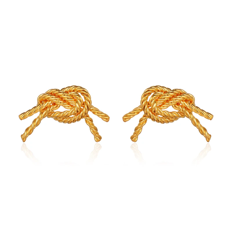 

New Wire Twisted Knot Rope Stud Earrings For Women 14K Gold Plated Brass