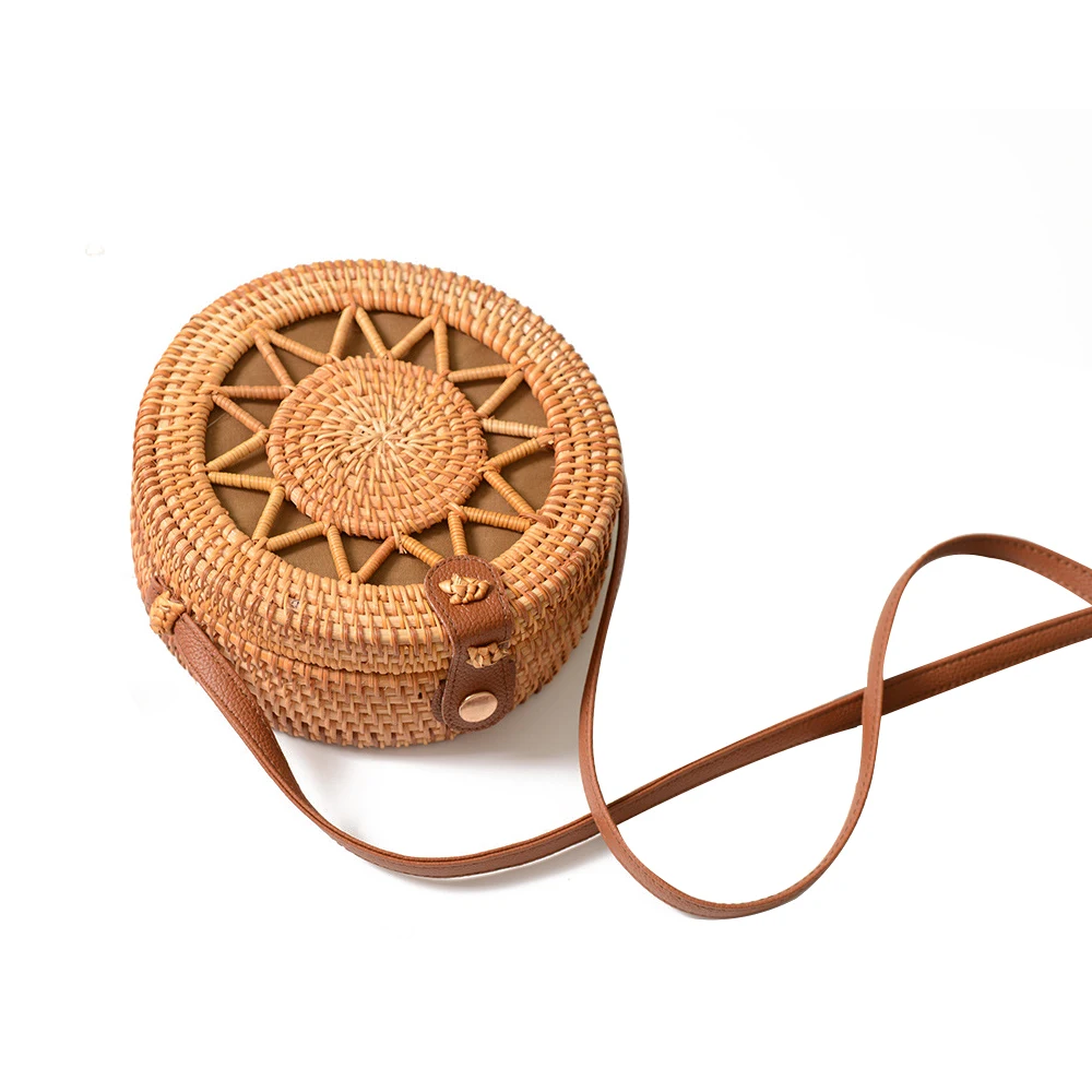 

Summer Rattan Shoulder Straw Bag Handmade Beach Circle Bohemia Handbag For Women