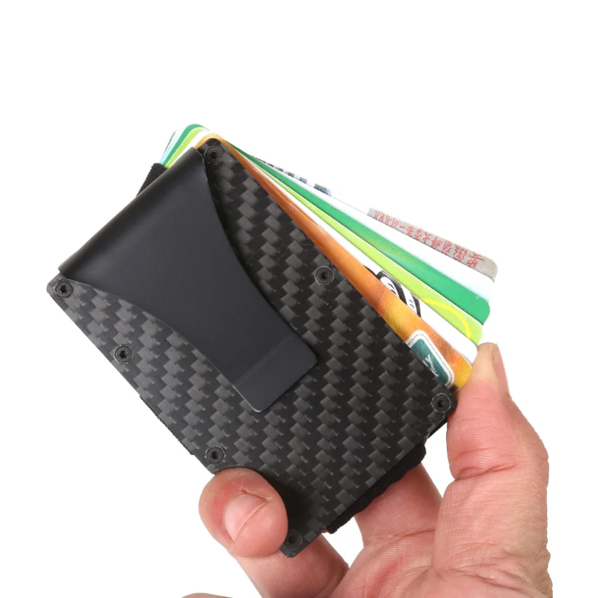 

Men Wallet RFID Blocking Money Clip Carbon Fiber Wallet Metal Card Holder, Black