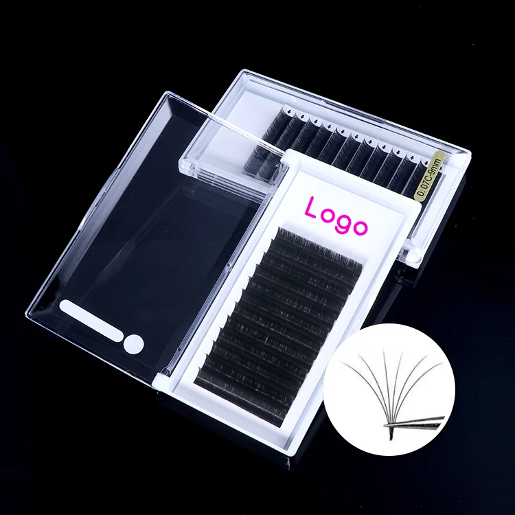 

High Quality Permanent Diy Korean Silk Hair Fast Fanning Eyelash Extensions Handmade 0.07 Lashes Extentions With Custom Box, Black / oem