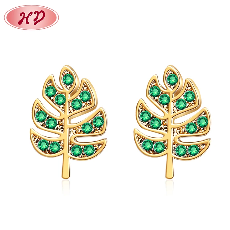 Fashion 18K gold plated 3A CZ Cubic Zircon jewelry Good Sale preiswert Leaf original stud earrings for spring