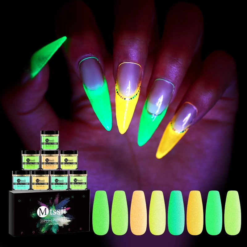 

4 Colored Nails Dipping Nail Dip 10g Glow In The Dark Acrylic Powder, 8 colors for chosen