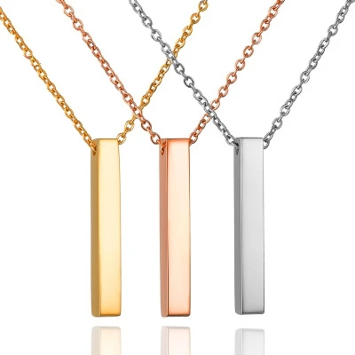 

Four Sides Engraving Name Stainless Steel Pendant Necklace For Women/Men Gift Silver/Gold Custom Name Personalized Square Bar