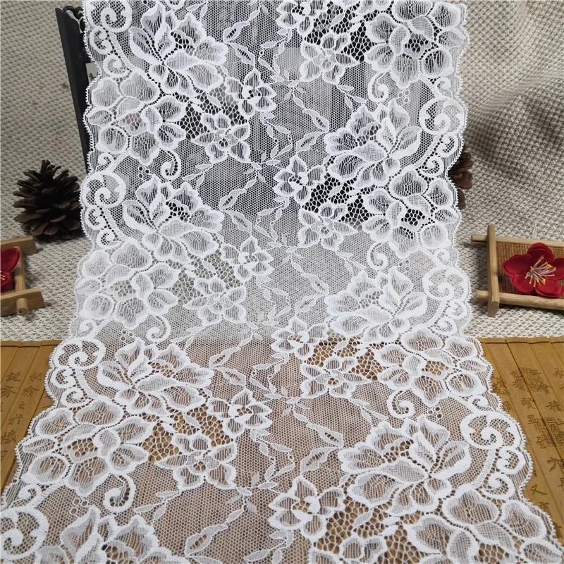 

Width 22.5cm New high quality white stretch raschel wedding lace trimming for bridal dress allure bridals, Dyeable