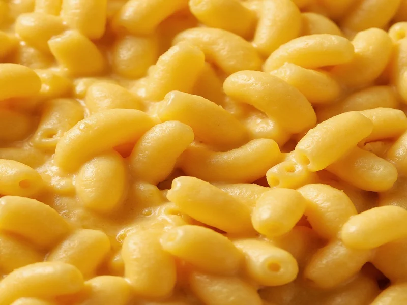Reheated velveeta mac and cheese with visible creamy texture