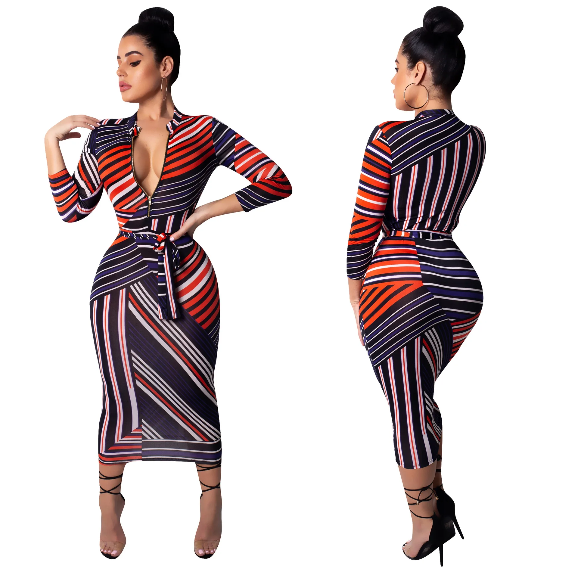 

Including shipping 40$ for 3pieces women plus size dress irregular print striped dress 2019 spring news