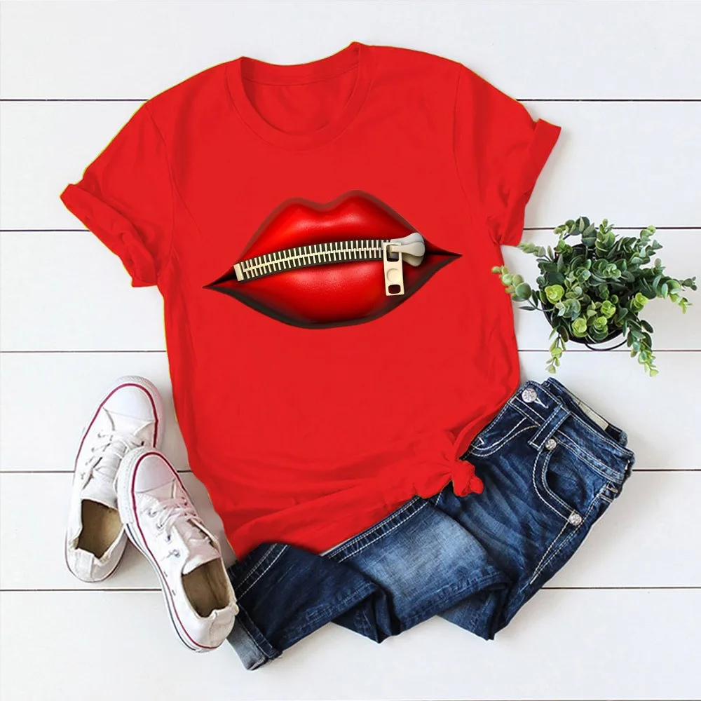 

Women Plus Size Harajuku Tops Summer Tops Graphic Tees Women Lips Kawaii T-shirt Clothes Girl Mouse T Shirt