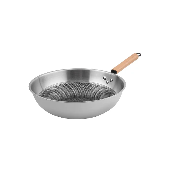 

High Quality Non-stick Pan with Long Handle Chinese Style Cookware Set Stainless Steel Honeycomb Wok
