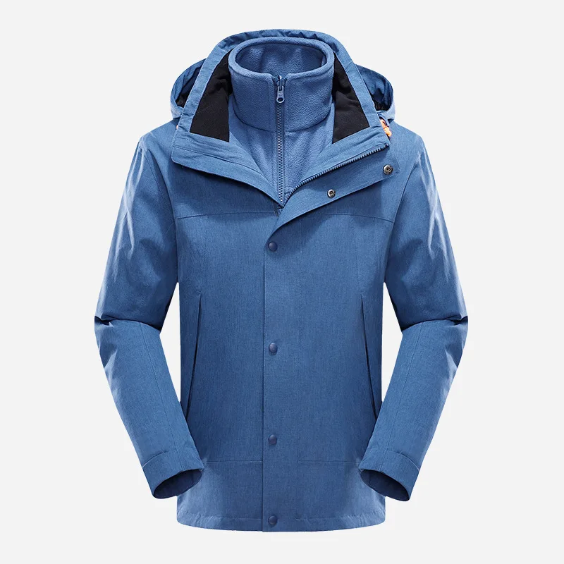 High-End Outdoor 3-in-1 Warm Group Jacket Solid Woven Cold-Proof Detachable Fleece Inner Layer Two-Piece Set Winter Zipper