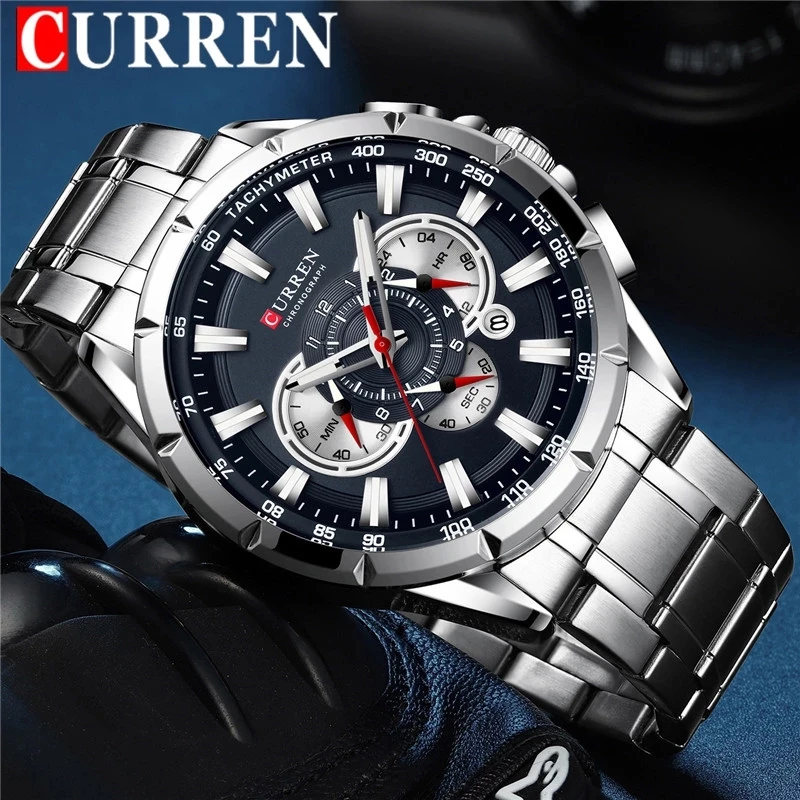 

CURREN 8363 Men Watches With Stainless Steel Top Brand Luxury Sports Chronograph Quartz Watch Men Relogio Masculino watch 8363