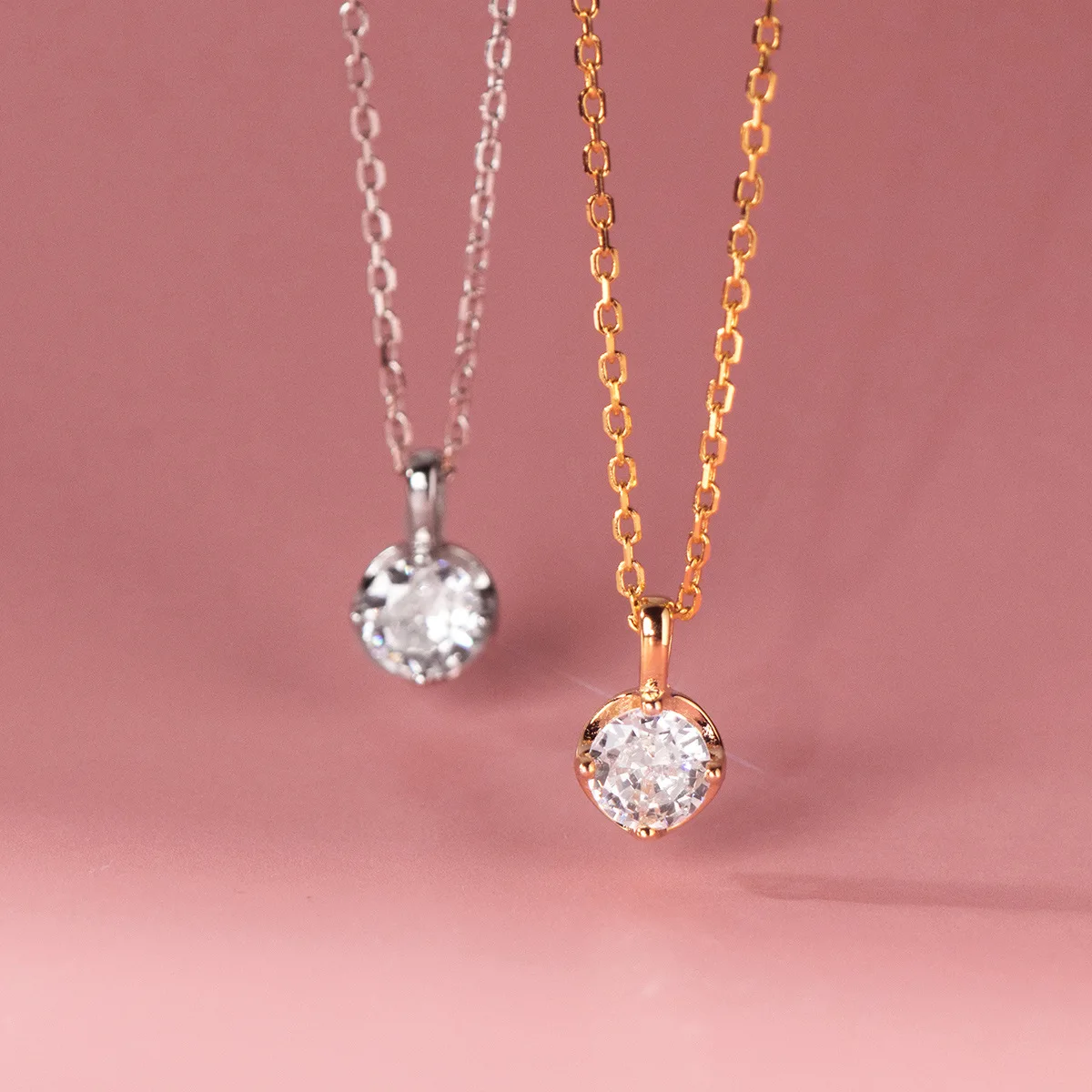 Fashion Minimalist Jewelry 925 Sterling Silver Small Necklaces Simple Single Four Claw Round Diamond Gold Plated Necklaces Women
