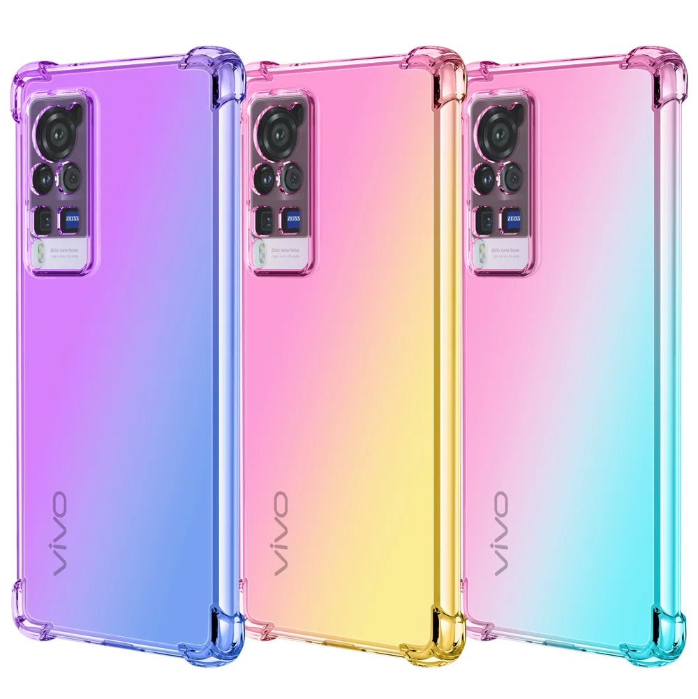 

Gradient Airbag Shockproof Case For VIVO X70 PRO V21E Y21 X60 X50 Y51 Y73S V20 SE Y20 Y70S Case Rainbow Soft TPU Back Cover, 6 colors