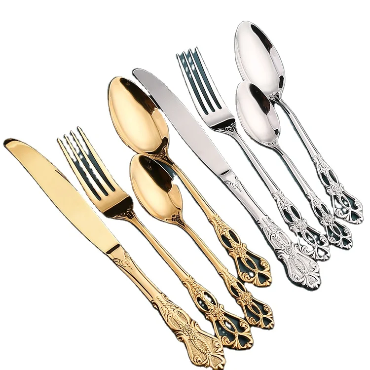 

luxury cutlery set 24pcs gold spoons set 304 stainless steel home steel cutlery gold spoon and fork set, Customized color