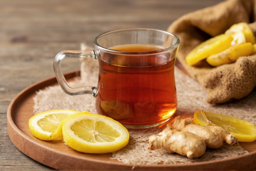 Homemade ginger tea preparation with fresh ingredients for sore throat relief
