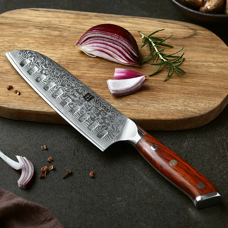 

Luxury damascus santoku knife knife damascus hand made with rosewood handle