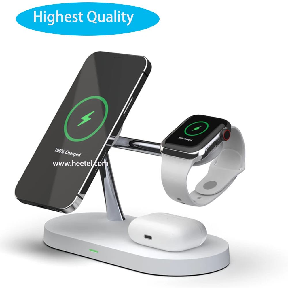 

Fast Qi Magnetic smartphone Desk Organizer wireless Charging Station Dock J970 Charge Stand 3 in 1 Wireless Charger For iPhone, White/black