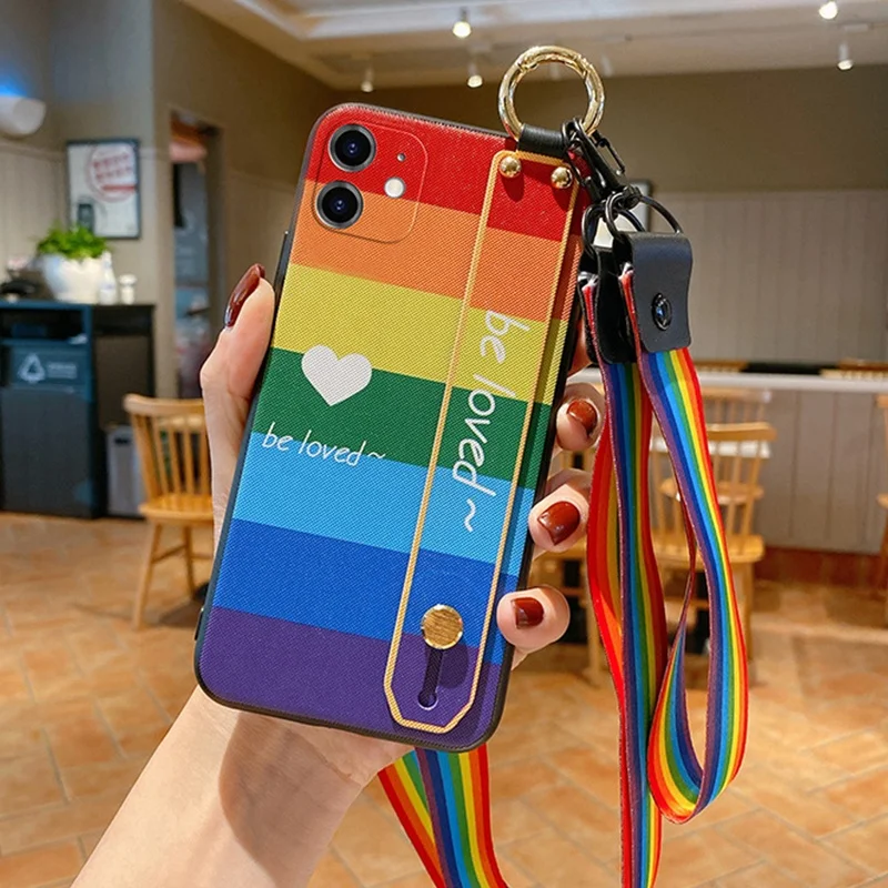 

2020 new good-looking rainbow wrist band anti-bracket suitable for iPhone x xs xr 11 12 mobile phone case, 2 colors