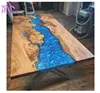 customized size blue modern river design walnut color solid wood epoxy resin dinging table