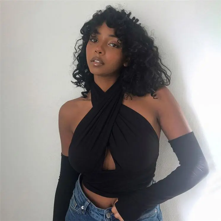 

D96761 Hot Onsale Halter Chest Wrap Backless Trendy New Spring Fashion Clothing Women Top 2021 Crop Top Woman Sexy Crop