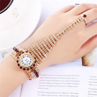 

Luxury jewelry ladies gift quartz diamond fashion chain ring set bracelet watch