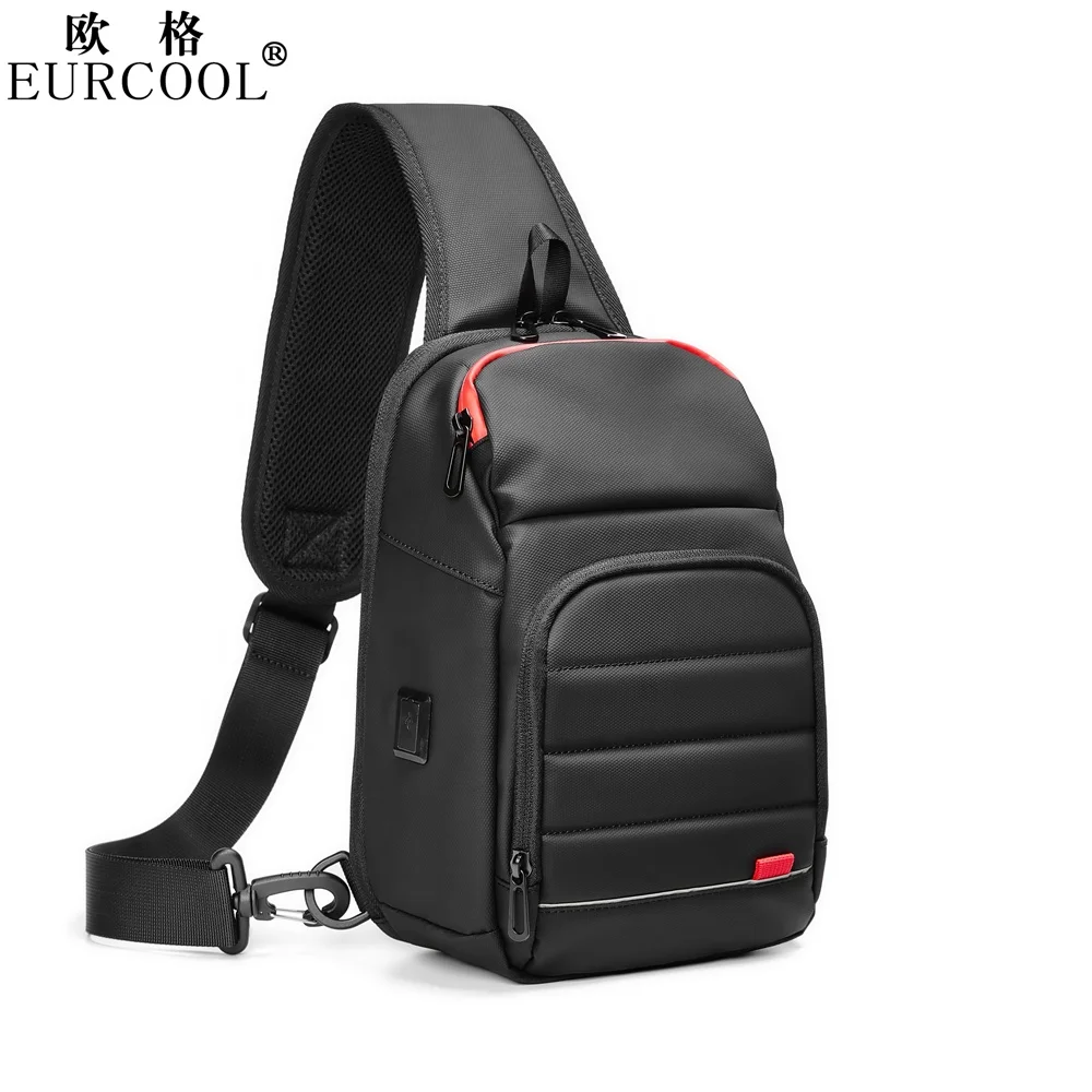 

2022 Eurcool Leather Anti-theft Waterproof Crossbody Single Shoulder Backpack Smell Proof Sling Chest Bag For Men With USB Port