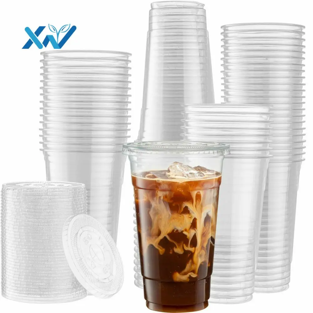 

Compostable PLA clear disposable cups biodegradable plastic cups drinking iced coffee milk tea cup with lids