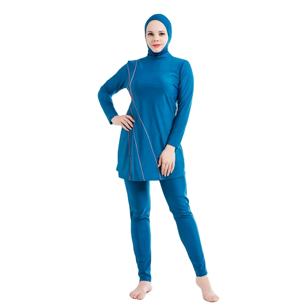 

MOTIVE FORCE 3pcs Blue Full Covered Patchjob Muslim Swimsuit For Islamic Woman Burkini