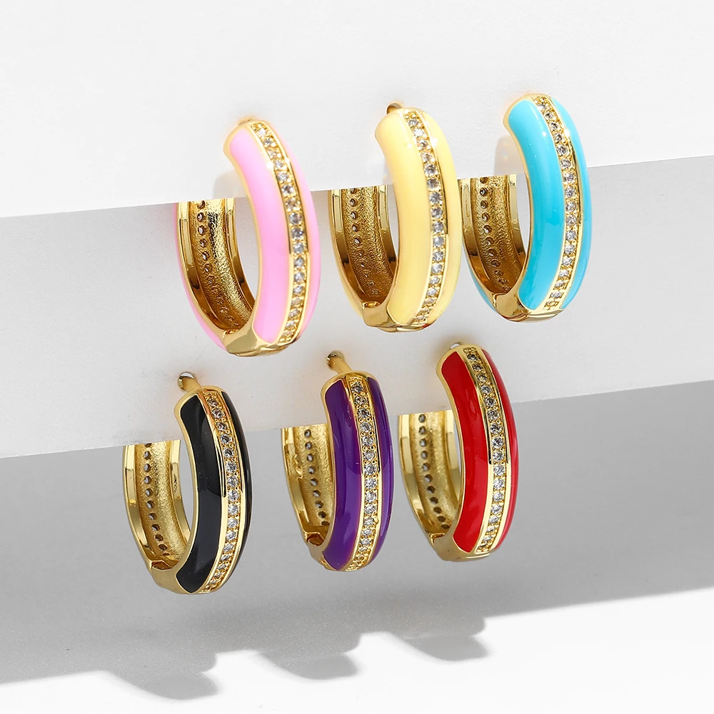 

Zircons Unique Design circle Geometric Gold Color Green Blue Cubic Zirconia Big Huggie Hoop Earrings for Women