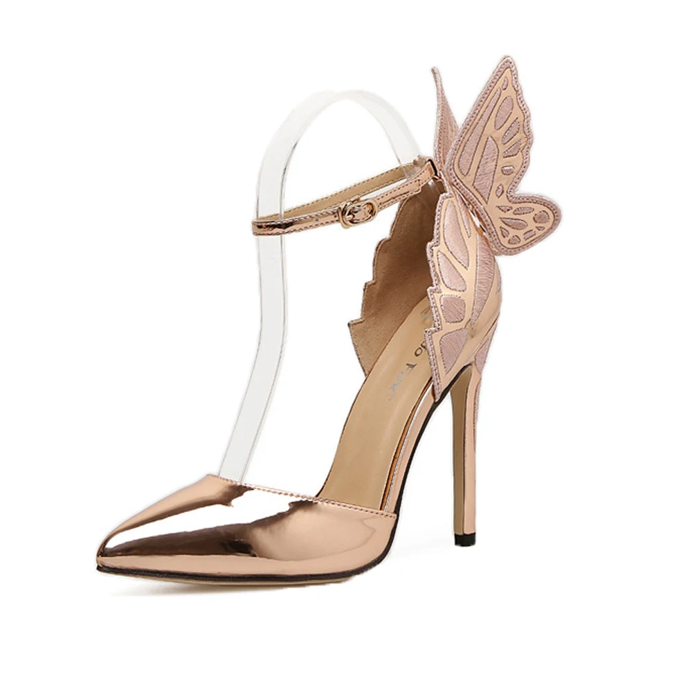 

Dropshipping shoes wholesale butterfly heels PU women's sandals Ladies pumps ankle strap heel sandals