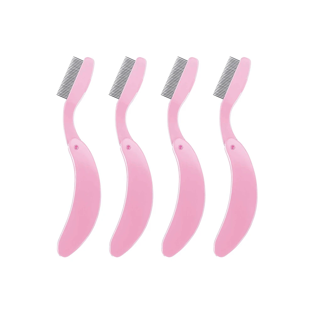 

Stainless Steel Teeth Eyebrow Comb Lash Curved Foldable eyelash brushes, Pink