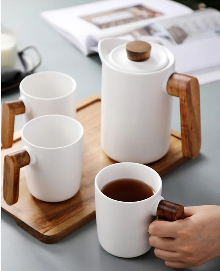 Nordic Black And White With Wood Tray Hotel Household Wooden Handle Tea