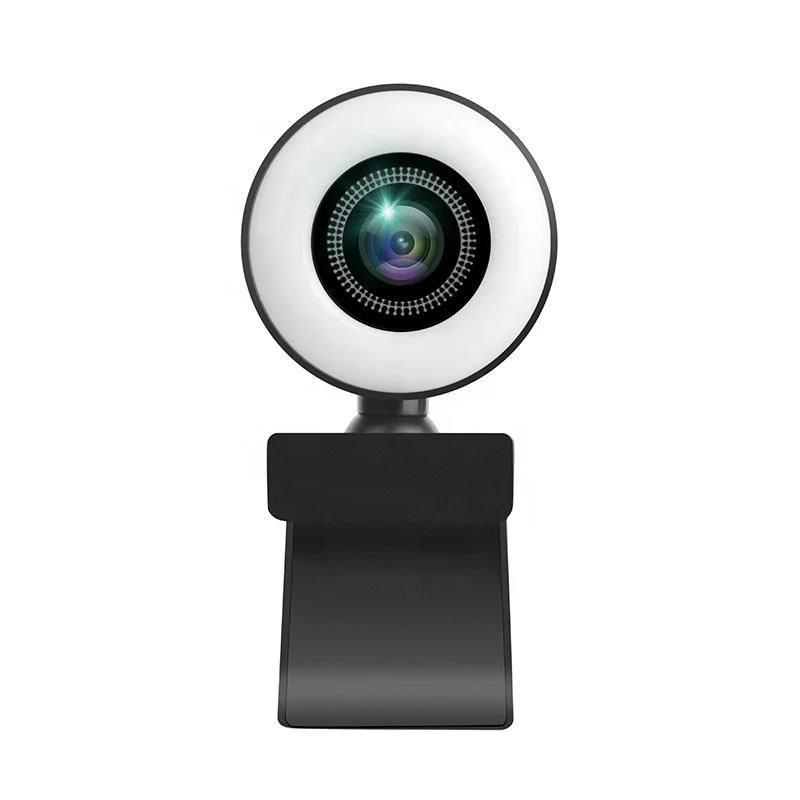 

2021 new arrivals pc camera web stream cam ring light 1080p 60fps hd usb webcam led light full hd web camera with mic, Black