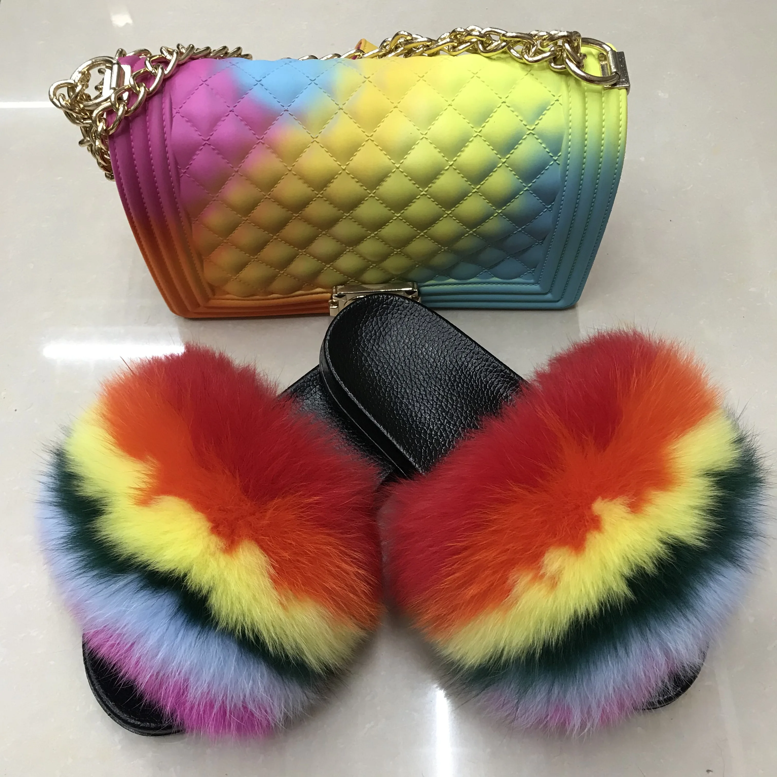 

matching fur slides and bags mommy and me bags and racoon fur slides, Customized color