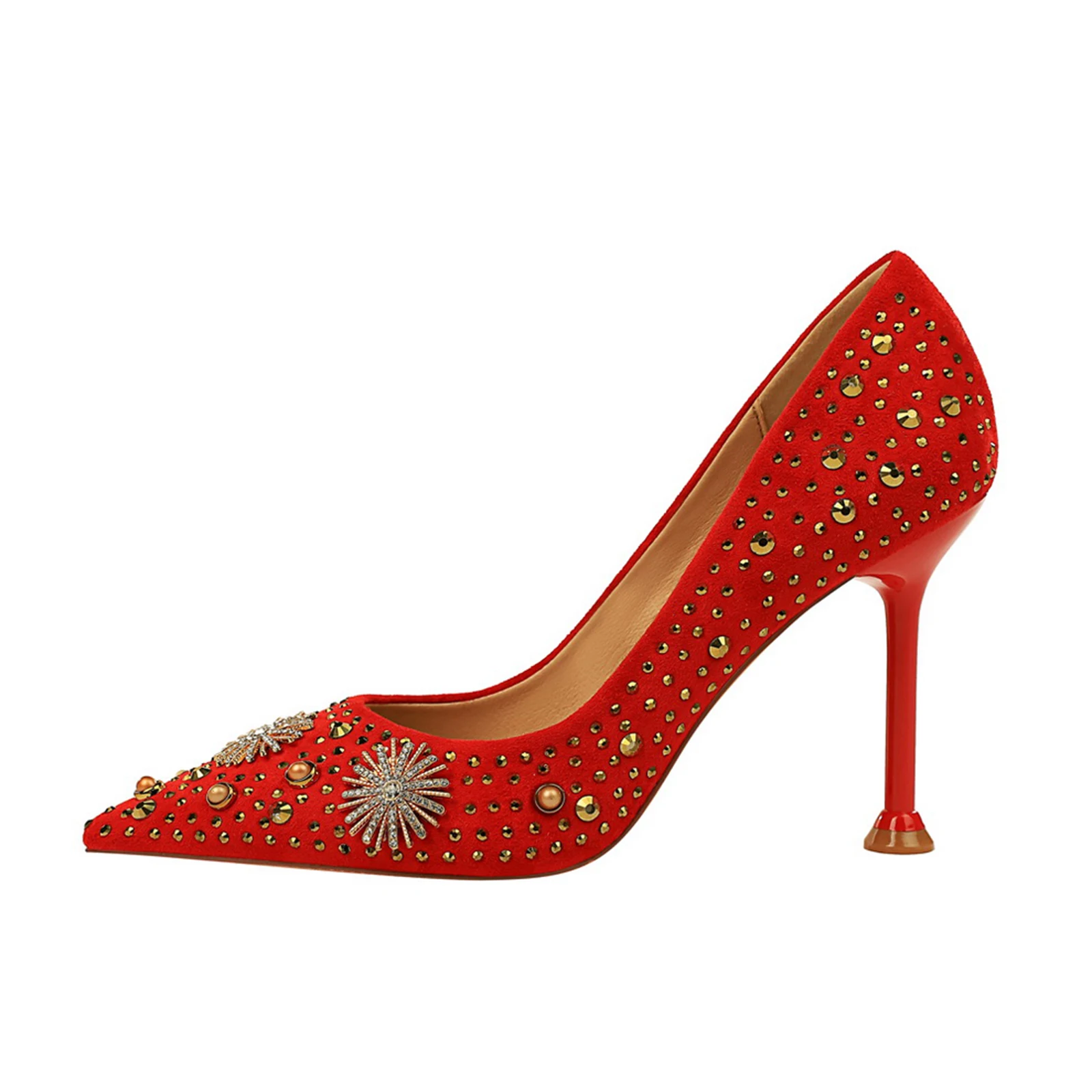

2021 New Fashion Women Pointed Toe Studded Rhinestones High Heel Stiletto Heeled Pumps Shoes High Quality