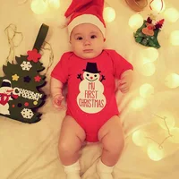 

2019 short sleeve Christmas snowman printed cotton newborn infant baby boy girl romper with hat baby romper 2pcs set outfit