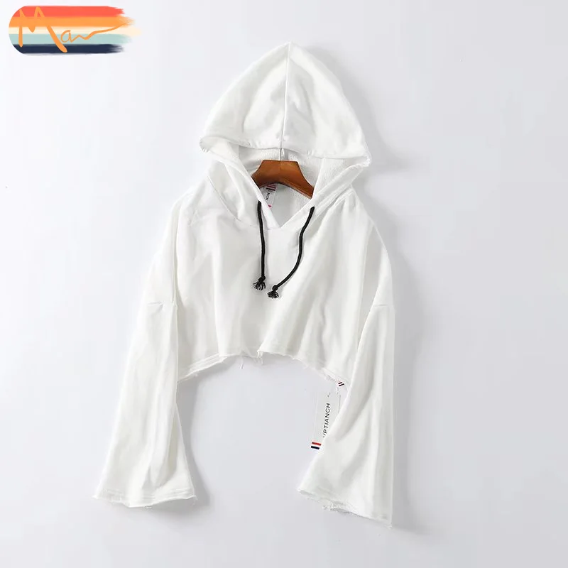 

Maxnegio crop hoodies 100 cotton women long sleeve crop top