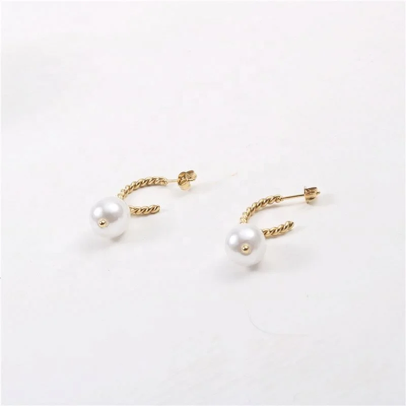 

Rope Chain Hoop Pearl Earring Elegant Drop Earring Trendy Stainless Steel Jewelry, Gold