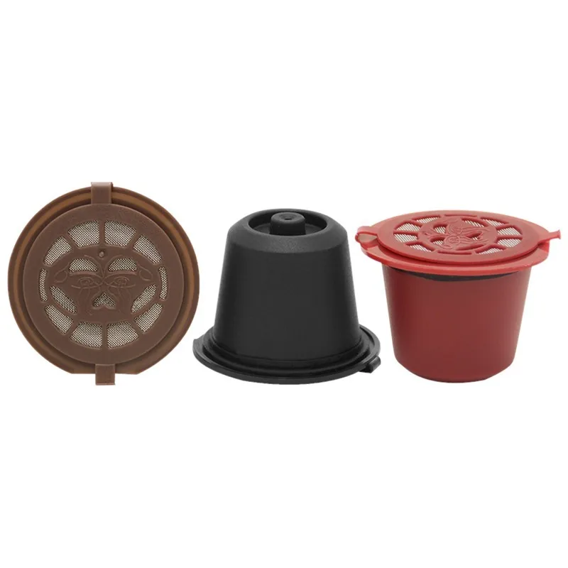 

6pcs/set Reusable Nespresso Coffee Capsules Cup With Spoon Brush Refillable Coffee Capsule Refilling Filter Coffeeware Gift, Brown,red,black,mix color
