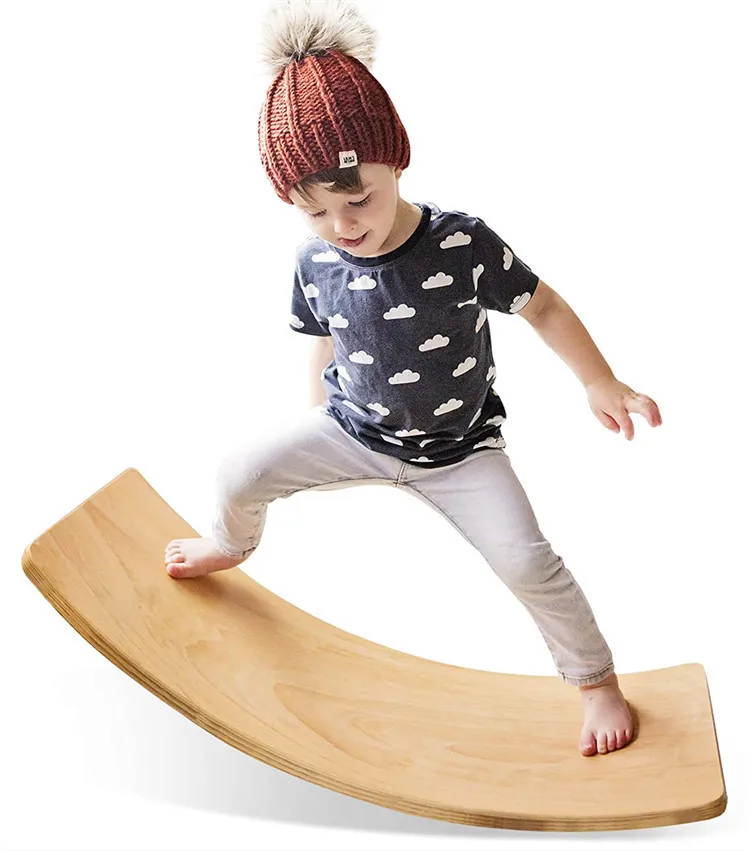 

Popular kids yoga board curvy rocker montessori wobble wooden fitness balance board
