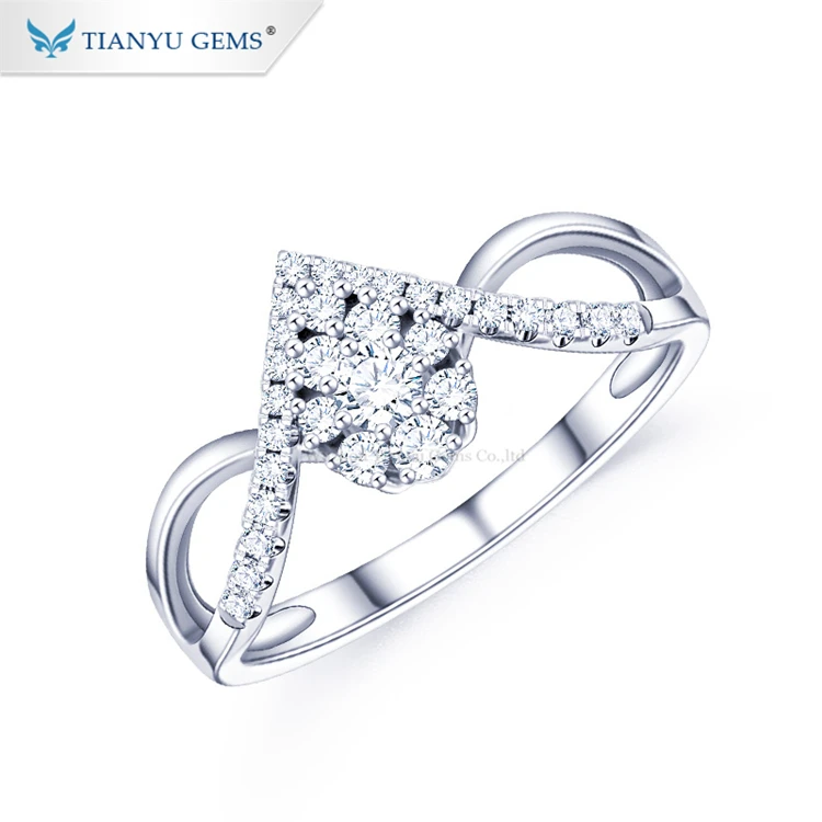 

Tianyu gems solid white gold rings pear-shaped ring made of small moissanite stones