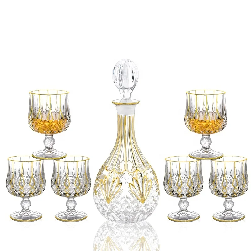 

N15 high quality 850ml crystal glass wine decanter goblet set with gold line, Transparent clear