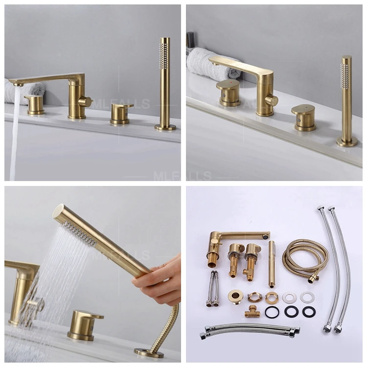 Chinese supplier brushed gold bathtub faucet and hand-held bathtub shower four-piece faucet bathroom bath faucet